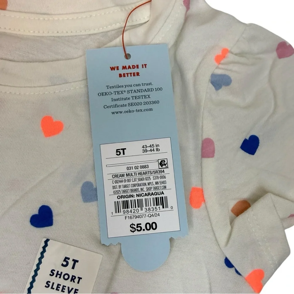 Cat‎ & Jack Toddler Girls' Heart T-Shirt Size 5T - 2 Pack NWT